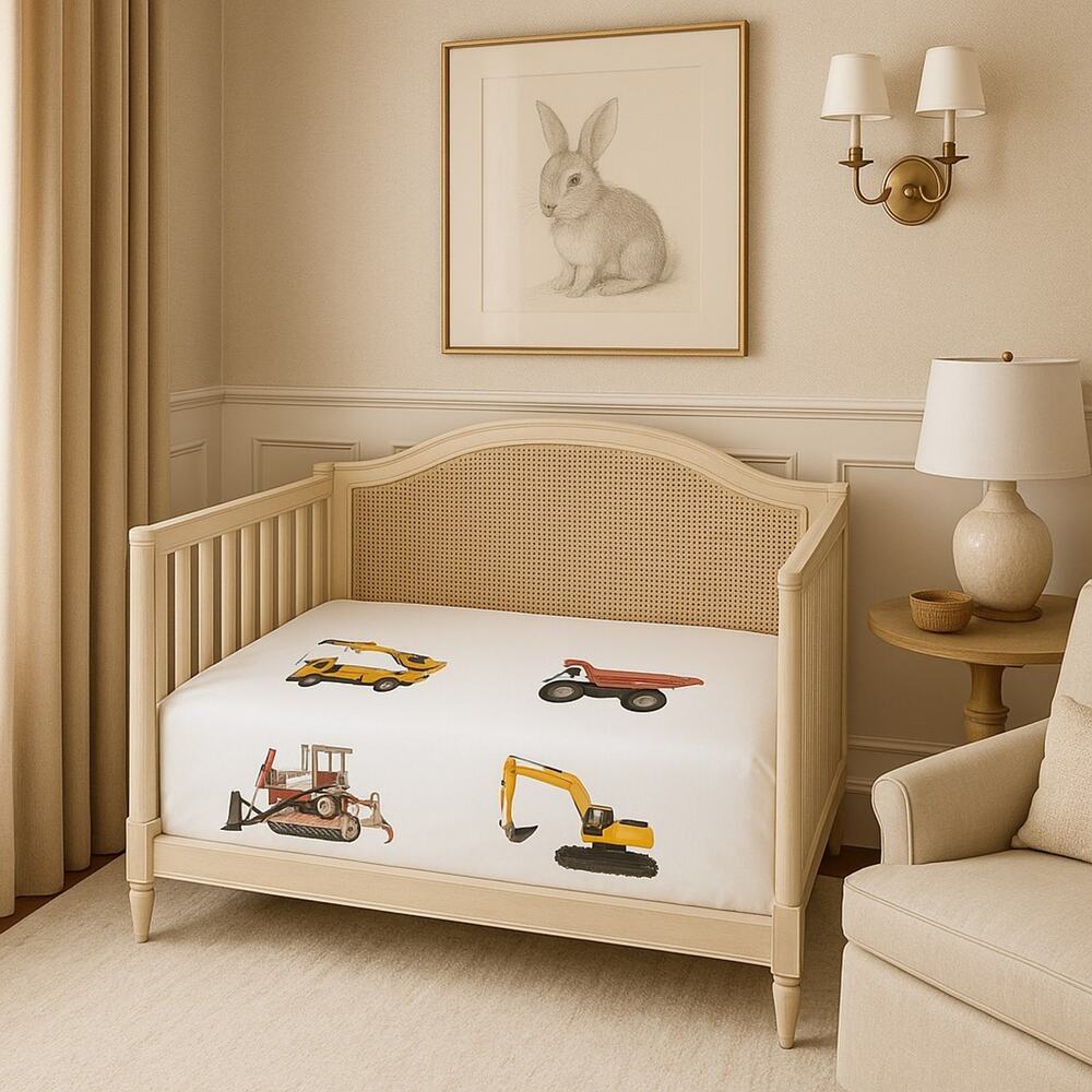 Organic Cotton Crib Sheet Set Construction Trucks Print New Baby Bedding Soft